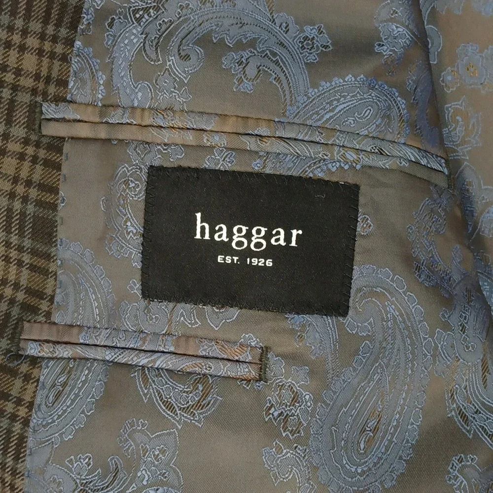 Haggar‎ XL Mens Blazer Jacket Brown Plaid 46R Modern